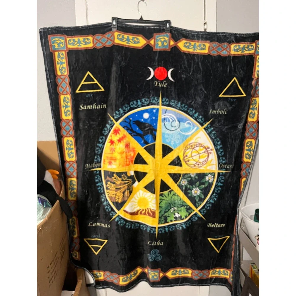 Wiccan Wheel of the Year Fleece Throw Blanket Pagan Sabbats Celtic Knot 50x60